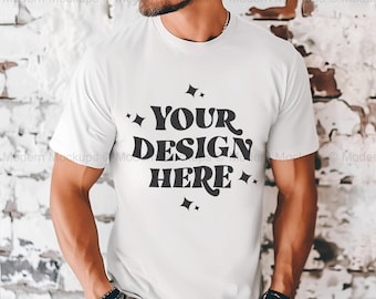 Comfort Colors C1717 Man Model Mockup White Color, Comfort Colors 1717 T-shirt Mockup, Aesthetic Mock, Men Mockup Download, 1717 Mockup File