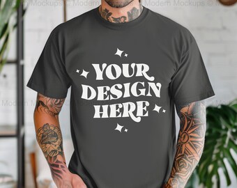 Comfort Colors C1717 Man Model Mockup Pepper Color, Comfort Colors 1717 Grey T-shirt Mockup, Aesthetic Mock, Men Mockup Download,1717 Mockup