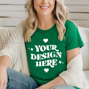 Kelly Bella Canvas Tee Mockup, Green Shirt Mockup, BC 3001 T-Shirt Mockup Casual Green Tee Mockup Realistic Bella Canvas, Bella Canvas 3001
