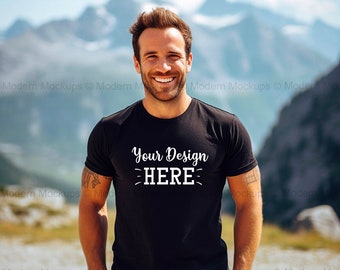 Men Black T-shirt Mockup, American Men Mockup, T-shirt Mockup, Male T-Shirt Mockup, Model Mockup, Shirt Mockup, Men’s Mockup,