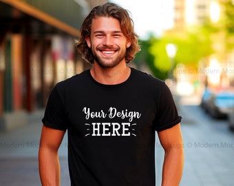 Männer schwarzes T-Shirt Mockup, amerikanisches Männer Mockup, T-Shirt Mockup, männliches T-Shirt Mockup, Modell Mockup, Hemd Mockup, Männer Mockup,