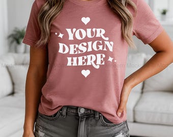 Heather Mauve Bella Canvas 3001 Mockup, TShirt Mockup, 3001 Bella Canvas, BC 3001 Mock-up, POD Mockup, Best Print on Demand T-Shirt Mockup