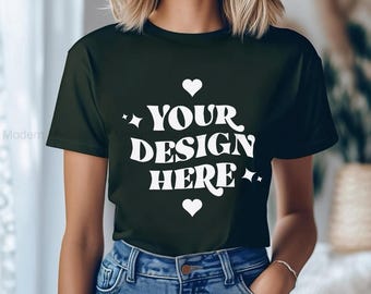 Gildan 64000 Military Green Tshirt Mockup | G640 T-Shirt Mock-up | Model Mock | Neutral Simple Spring Summer Gildan 640 Tee Shirt Mocks