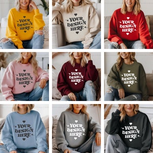 Gildan 18000 Sweatshirt Mockup Bundle, G180 Crewneck Mockup Bundle, Model Mockup, Neutral Casual Simple Fall Winter Gildan 18000 Mocks