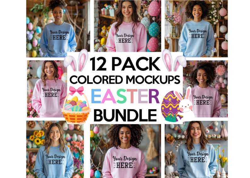 Farbiges Ostern Sweatshirt Mockup Bundle, Bella Canvas 3001 Farbiges Sweatshirt Mockup, Ostern Mockup, leeres Sweatshirt, Instant Download Bild 1