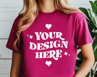 Bella Canvas 3001 Berry Tshirt Mockup | 3001 Berry T-shirt Mockup | Model Mock | Simple Neutral Minimal Berry Bella Canvas Shirt Mock