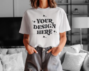 White Bella Canvas 3001 Mockup, White TShirt Mockup, 3001 Bella Canvas, BC 3001 Mock-up, POD Mockup, Best Print on Demand T-Shirt Mockup