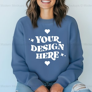 Comfort Colors 1466 Blue Jean Mockup, 1466 Mockup Blue Jean, Comfort Colors Sweatshirt Mockup, Lightweight Crewneck Mockup, Trendy Mockup