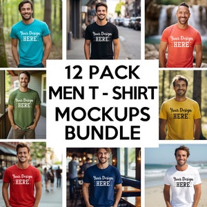 Men Mockups Bundle, Bella Canvas 3001 Mockup Bundle, American Men Mockups, T-Shirt Mockup, Male T-shirt Mockup, Model Mockup, Mens Mockup, zdjęcie 1