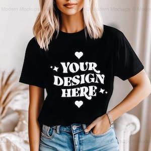 Gildan 64000 Black Tshirt Mockup | G640 T-Shirt Mock-up | Model Mock | Neutral Simple Spring Summer Gildan 640 Tee Shirt Mocks