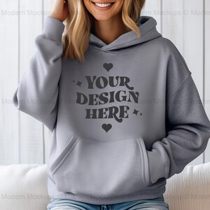 Gildan 18500 Sport Grey Hoodie Mockup | G185 Hooded Sweatshirt Mockup | Model Mock | Gildan 18500 Hoodie | Oversized Simple Hoodie Mock-up