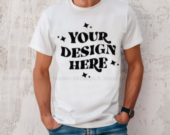 White Bella Canvas 3001 T-Shirt Mockup | Male BC3001 TShirt Mock-up | Real Model Mockup | Mens Basic Simple Bella Canvas 3001