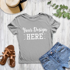 Light Grey Bella Canvas 3001 Gray T-shirt Mockup, Lifestyle, Girl ...