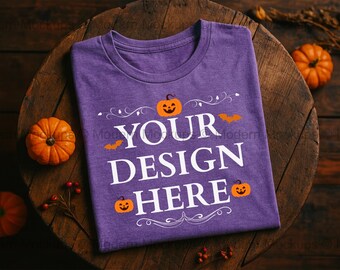 Bella Canvas 3001 Halloween Tshirt Mockup, Heather Team Purple T-shirt Mockup, Folded Shirt Mockup, Halloween T-Shirt Mockup, Fall Shirt