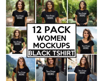 Schwarzes T-Shirt Frauen Mockups Bundle, Bella Canvas 3001 Schwarzes Mockup Bundle, Frauen Mockups, T-Shirt Mockup, Mädchen T-Shirt Mockup, Modell Mockup