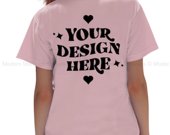 Pink Bella Canvas 3001 Tshirt Back Mockup | BC 3001 Shirt Back View Mock-up | Real Model Mock | Minimal Back of T-Shirt Mockups
