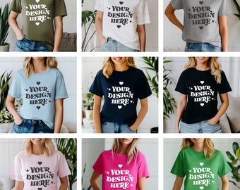 Gildan 5000 T-shirt Mockup Bundle, G500 T-Shirt Mockup Bundle, Model Mock, Neutral Simple Spring Summer Gildan 5000 Tee Shirt Mocks