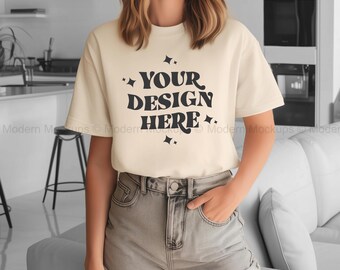 Natural Bella Canvas 3001 Mockup, Natural TShirt Mockup, 3001 Bella Canvas, BC 3001 Mock-up, POD Mockup, Best Print on Demand T-Shirt Mockup