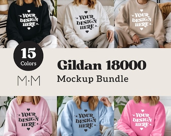 Gildan 18000 Sweatshirt Mockup Bundle | G180 Crewneck Mock-up Bundle | Model Mockup | Neutral Casual Simple Spring Gildan 18000 Mocks