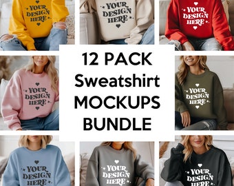 Gildan 18000 Sweatshirt Mockup Bundle, G180 Crewneck Mockup Bundle, Modell Mockup, Neutral Casual Simple Herbst Winter Gildan 18000 Mocks