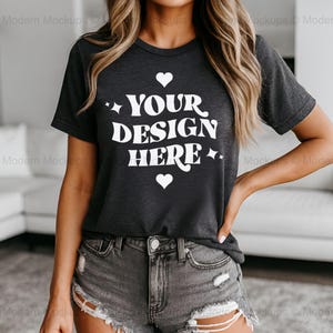 Dark Grey Heather Bella Canvas 3001 Mockup, TShirt Mockup, 3001 Bella Canvas, BC 3001 Mock-up POD Mockup Best Print on Demand T-Shirt Mockup