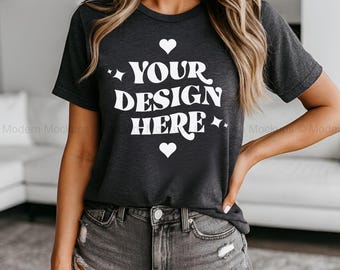 Dunkelgrau Heather Bella Canvas 3001 Mockup, TShirt Mockup, 3001 Bella Canvas, BC 3001 Mock-up POD Mockup Best Print on Demand T-Shirt Mockup