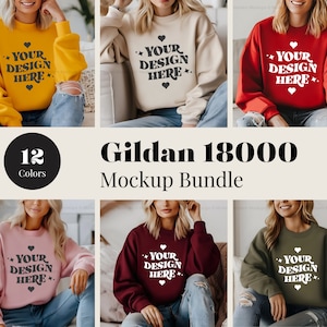Gildan 18000 Sweatshirt Mockup Bundle, G180 Crewneck Mockup Bundle, Model Mockup, Neutral Casual Simple Fall Winter Gildan 18000 Mocks