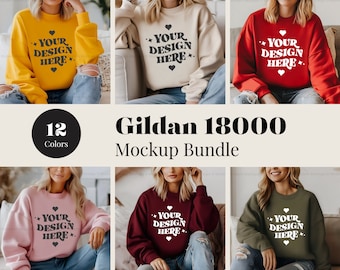 Gildan 18000 tröja mockup-paket, G180 rund hals mockup-paket, modellmockup, neutral casual enkel höst vinter Gildan 18000 mockups