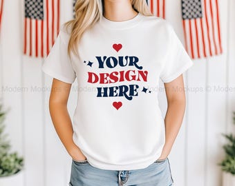 Comfort Colors C1717 White Shirt Mockup, 4th July Patriotic Trendy Model Mockup, Fourth of July Mockup, Patriotic Mock Up, C1717 Mockup