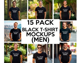 Männer Black Mockups Bundle, Bella Canvas 3001 Black Mockup Bundle, amerikanische Männer Mockups, T-Shirt Mockup, männliches T-Shirt Mockup, Modell Mockup