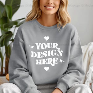 Gildan 18000 Sport Grey Sweatshirt Mockup | G180 Grey Crewneck Mockup | Model Mock | Gildan 18000 Sport Grey Sweater | Simple Natural Mockup