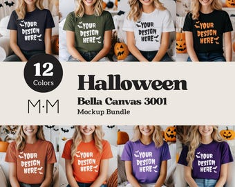Bella Canvas 3001 Tshirt Halloween Mockup Bundle | BC 3001 T-Shirt Mock-up Bundle | Model Mock | Fun Trendy Spooky Fall Halloween Shirt Mock
