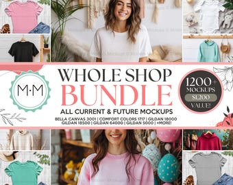 GANZES SHOP-PAKET | Whole Shop Mockup Bundle, Boho Styled Model Mockups, Bella Canvas 3001, Gildan Bundle, PoD Mock ups Vorlage Foto