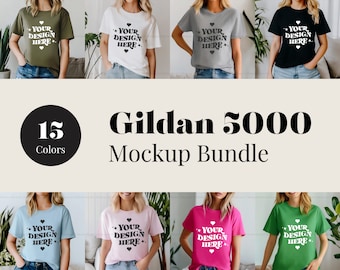 Gildan 5000 T-shirt Mockup Bundle, G500 T-Shirt Mockup Bundle, Model Mock, Neutral Simple Spring Summer Gildan 5000 Tee Shirt Mocks