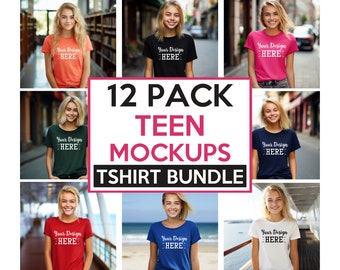 Teen Mockups Bundle, Bella Canvas 3001 Mockup Bundle, amerikanische Teen Mockups, T-Shirt Mockup, Mädchen T-Shirt Mockup, Modell Mockup, Teen Shirts