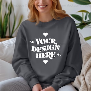 Gildan 18000 Charcoal Sweatshirt Mockup | G180 Charcoal Crewneck Mockup | Model Mock | Gildan 18000 Charcoal Sweater | Simple Natural Mockup