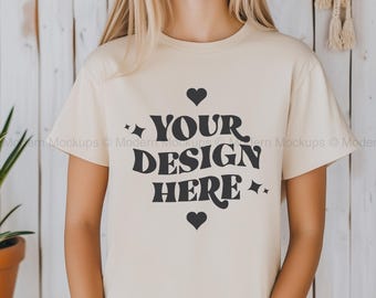 Bella Canvas 3001 Natural Tshirt Mockup | 3001 Natural T-shirt Mockup | Model Mock | Simple Neutral Minimal Natural Bella Canvas Shirt Mock