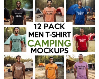 Men Mockups Bundle, Camping T-Shirt Bundle, Bella Canvas 3001 Mockup Bundle, African American Men Mockups, Male T-shirt Mockup, Men Mockup