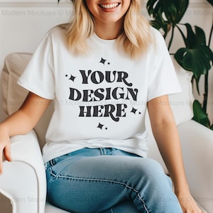 Gildan 5000 White Tshirt Mockup, G500 White T-shirt Mockup, Model Mock, Gildan Simple Tee, Casual Minimal Neutral Aesthetic Shirt