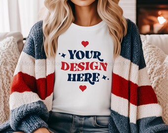 Comfort Colors C1717 White Shirt Mockup, 4th July Patriotic Trendy Model Mockup, Fourth of July Mockup, Patriotic Mock Up, C1717 Mockup