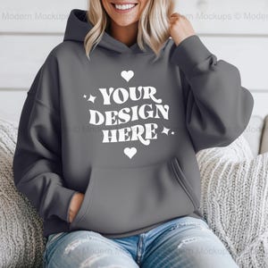 Gildan 18500 Charcoal Hoodie Mockup | G185 Hooded Sweatshirt Mockup | Model Mock | Gildan 18500 Hoodie | Oversized Simple Grey Hoodie Mockup