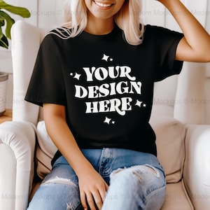 Gildan 5000 Black Tshirt Mockup, G500 Black T-shirt Mockup, Model Mock, Gildan Simple Tee, Casual Minimal Neutral Aesthetic Shirt