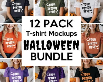 Bella Canvas 3001 Tshirt Halloween Mockup Bundle | BC 3001 T-Shirt Mock-up Bundle | Model Mock | Fun Trendy Spooky Fall Halloween Shirt Mock