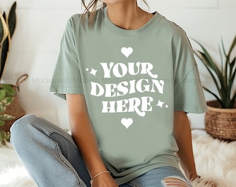 Sage Comfort Colors 1717 Mockup, Comfort Colors Frauen Shirt, 1717 Tshirt, Boho Mockup, C1717 Frauen Mockup, 1717 Comfort Colors Mockup