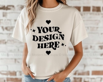 Ivory Comfort Color C1717 Tshirt Mockup, Ivory Clothing Mock Up C1717 Shirt Mock-up, Tshirt Model for Mockups, Casual Shirt