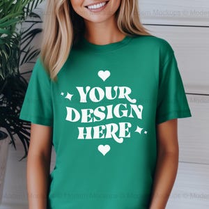 Bella Canvas 3001 Kelly Tshirt Mockup | 3001 Kelly Green T-shirt Mockup | Model Mock | Simple Neutral Minimal Kelly Bella Canvas Shirt Mock