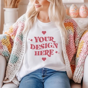 White Comfort Colors 1717 Mockup | Comfort Colors White Mockup | Spring Mockup | Easter Shirt Mockup | Cottagecore Mockup | Summer Mockup
