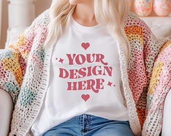 White Comfort Colors 1717 Mockup | Comfort Colors White Mockup | Spring Mockup | Easter Shirt Mockup | Cottagecore Mockup | Summer Mockup