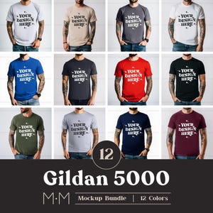 Gildan 5000 T-Shirt Mockup Bundle | Male G500 Tshirt Mock-up Bundle | Model Mockup | Mens Basic Simple Gildan 5000 Front Mockup