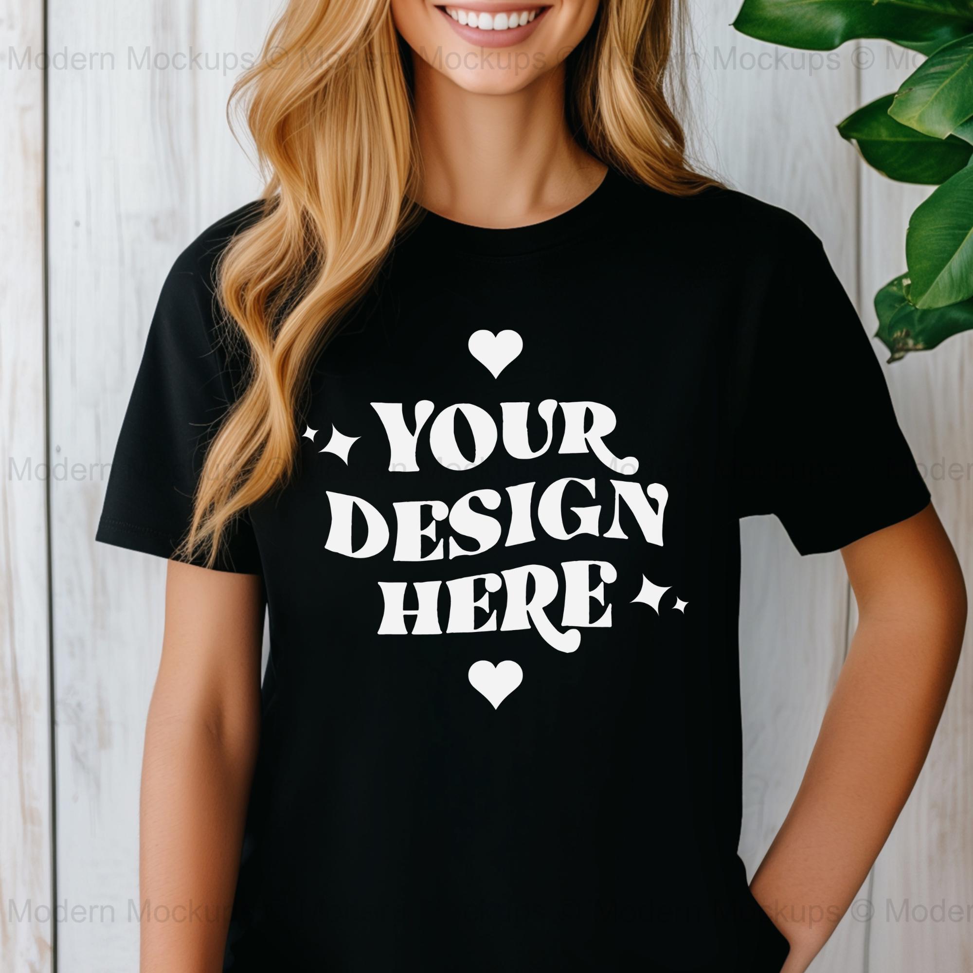 Bella Canvas 3001 Black Tshirt Mockup | 3001 Black T-shirt Mockup | Model Mock | Simple Neutral Minimal Black Bella Canvas Shirt Mock